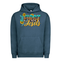 Pigment Midnight Navy but first jesus Urban Hoodie - NancyCooperArtShop