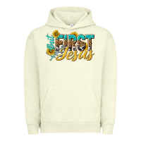Pigment Pistachio but first jesus Urban Hoodie - NancyCooperArtShop