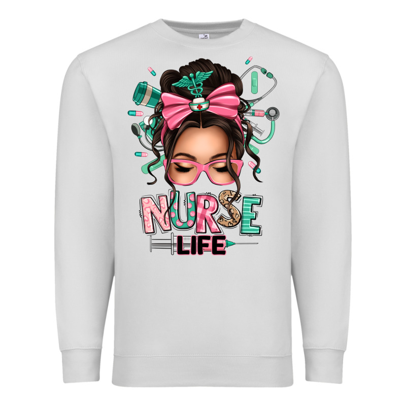 Afro Messy Bun Nurse Life Premium Sweatshirt by texasbilliewilder | Teevron