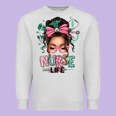 Afro Messy Bun Nurse Life Premium Sweatshirt Designed By Texasbilliewilder
