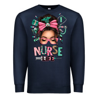Navy afro messy bun nurse life Premium Sweatshirt - texasbilliewilder