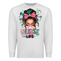 Oatmeal Heather afro messy bun nurse life Premium Sweatshirt - texasbilliewilder