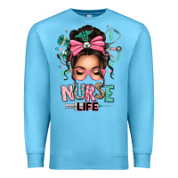 Ocean Blue afro messy bun nurse life Premium Sweatshirt - texasbilliewilder