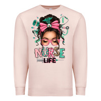 Pale Pink afro messy bun nurse life Premium Sweatshirt - texasbilliewilder