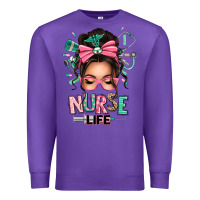 Purple afro messy bun nurse life Premium Sweatshirt - texasbilliewilder