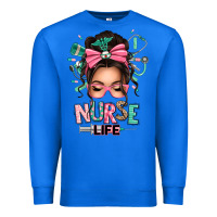 True Royal afro messy bun nurse life Premium Sweatshirt - texasbilliewilder
