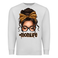 Dove Grey caucasian leopard messy bun mom life Premium Sweatshirt - texasbilliewilder