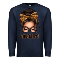 Navy caucasian leopard messy bun mom life Premium Sweatshirt - texasbilliewilder