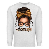 Oatmeal Heather caucasian leopard messy bun mom life Premium Sweatshirt - texasbilliewilder