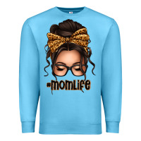 Ocean Blue caucasian leopard messy bun mom life Premium Sweatshirt - texasbilliewilder
