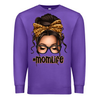 Purple caucasian leopard messy bun mom life Premium Sweatshirt - texasbilliewilder