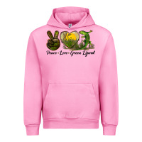 Fuchsia Pink peace love green lizard Urban Hoodie - LillyAllenDesigns