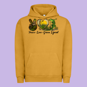 Peace Love Green Lizard Urban Hoodie Designed By Lillyallendesigns