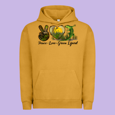 Peace Love Green Lizard Urban Hoodie Designed By Lillyallendesigns