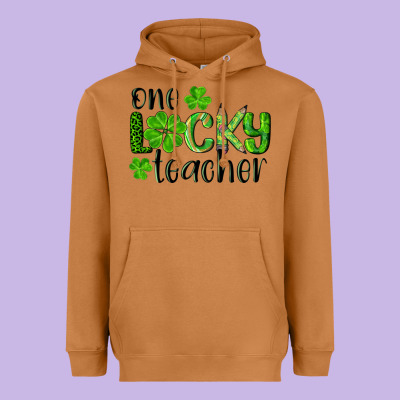 St. Patrick's Day One Lucky Teacher Heavyweight Hoodie Designed By Ranaportraitstore