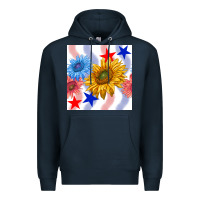 Navy patriotic sunflowers Premium Hoodie - BundleAndBundleShop