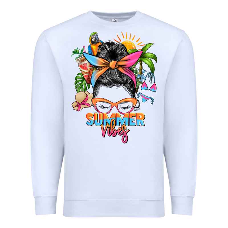 Summer Vibes Messy Bun Premium Sweatshirt by Zillion Design Studio | Teevron