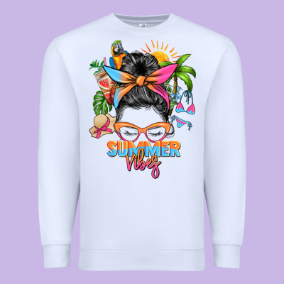 Summer Vibes Messy Bun Premium Sweatshirt Designed By Zillion Design Studio