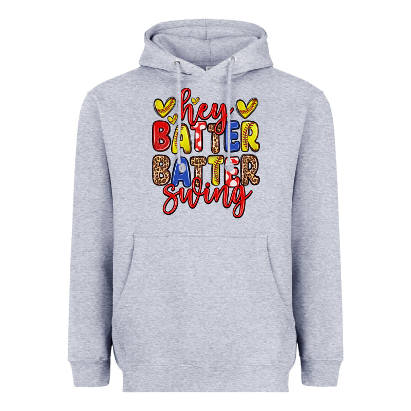 Hey Batter Batter Swing Softball Heavyweight Hoodie by Zillion Design Studio | Teevron