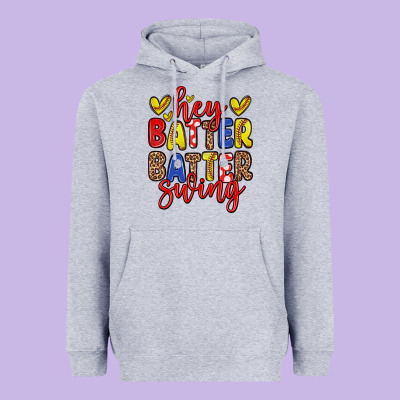 Hey Batter Batter Swing Softball Heavyweight Hoodie Designed By Zillion Design Studio