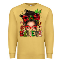 Antique Gold christmas believe afro messy bun Premium Sweatshirt - texasbilliewilder