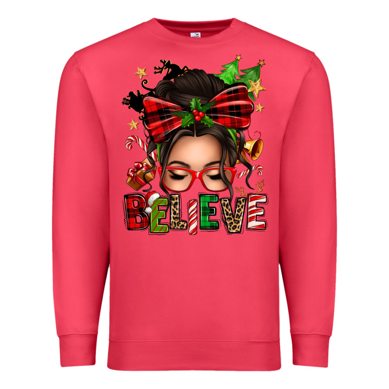 Christmas Believe Afro Messy Bun Premium Sweatshirt by texasbilliewilder | Teevron