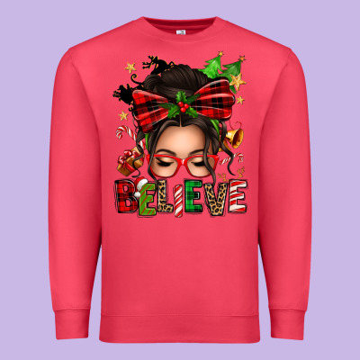 Christmas Believe Afro Messy Bun Premium Sweatshirt Designed By Texasbilliewilder