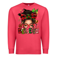 Cardinal christmas believe afro messy bun Premium Sweatshirt - texasbilliewilder