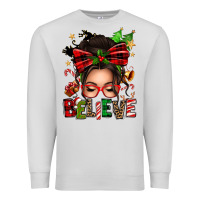 Dove Grey christmas believe afro messy bun Premium Sweatshirt - texasbilliewilder