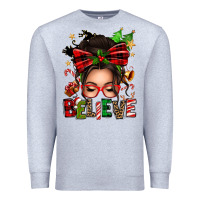 Heather Grey christmas believe afro messy bun Premium Sweatshirt - texasbilliewilder