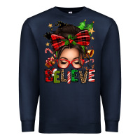 Navy christmas believe afro messy bun Premium Sweatshirt - texasbilliewilder