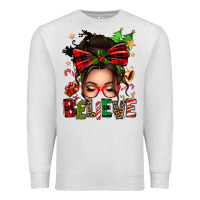 Oatmeal Heather christmas believe afro messy bun Premium Sweatshirt - texasbilliewilder