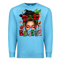 Ocean Blue christmas believe afro messy bun Premium Sweatshirt - texasbilliewilder