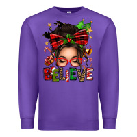 Purple christmas believe afro messy bun Premium Sweatshirt - texasbilliewilder