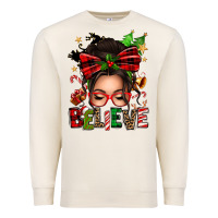 Sandshell christmas believe afro messy bun Premium Sweatshirt - texasbilliewilder