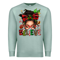 Seafoam christmas believe afro messy bun Premium Sweatshirt - texasbilliewilder