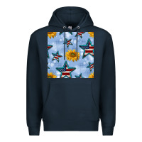 Navy patriotic stars and sunflower Premium Hoodie - BundleAndBundleShop