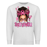 Oatmeal Heather breast cancer survivor afro messy bun Premium Sweatshirt - texasbilliewilder