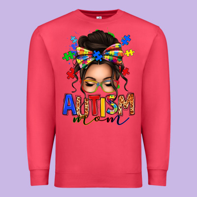 Autism Mom Afro Messy Bun Premium Sweatshirt Designed By Texasbilliewilder