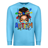 Ocean Blue autism mom afro messy bun Premium Sweatshirt - texasbilliewilder