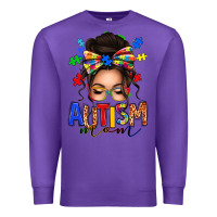 Purple autism mom afro messy bun Premium Sweatshirt - texasbilliewilder
