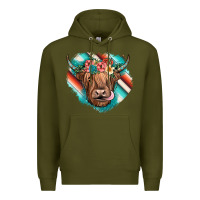 Army Green highland cow serape Premium Hoodie - JahusDesignShop