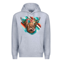 Heather Grey highland cow serape Premium Hoodie - JahusDesignShop