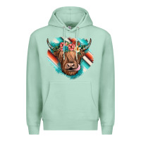 Seafoam highland cow serape Premium Hoodie - JahusDesignShop