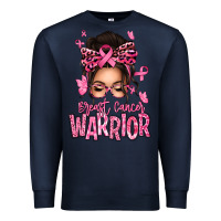 Navy brest cancer warrior afro messy bun Premium Sweatshirt - texasbilliewilder