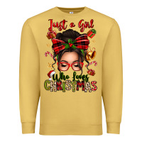 Antique Gold just a girl who loves christmas afro messy bun Premium Sweatshirt - texasbilliewilder