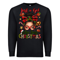 Black just a girl who loves christmas afro messy bun Premium Sweatshirt - texasbilliewilder