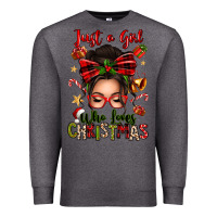 Charcoal Heather just a girl who loves christmas afro messy bun Premium Sweatshirt - texasbilliewilder