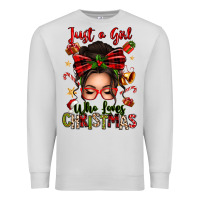 Dove Grey just a girl who loves christmas afro messy bun Premium Sweatshirt - texasbilliewilder
