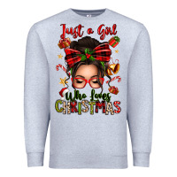 Heather Grey just a girl who loves christmas afro messy bun Premium Sweatshirt - texasbilliewilder
